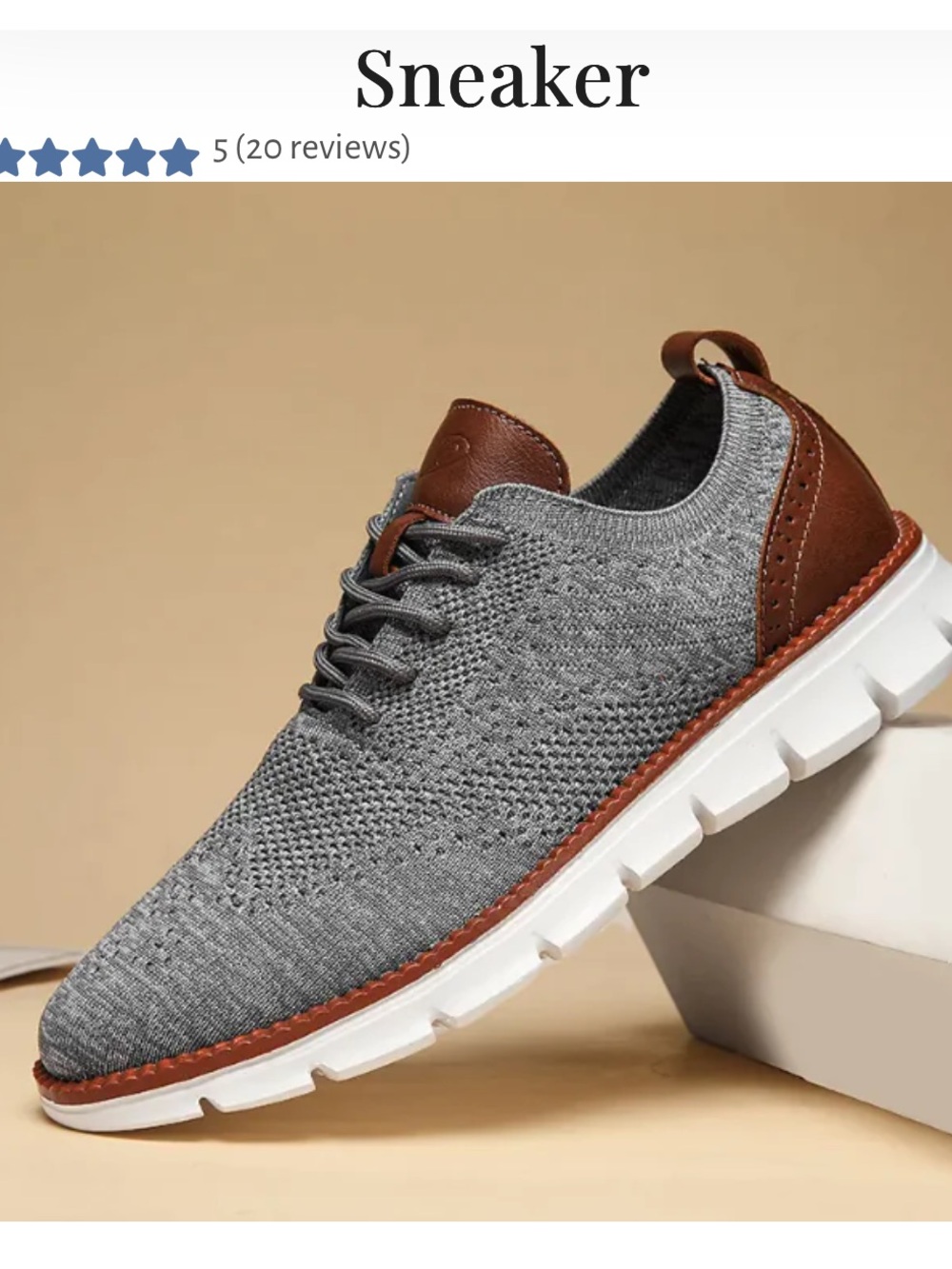 Men's Grey Knit Sneaker with Brown Trim and White Sole NWOT